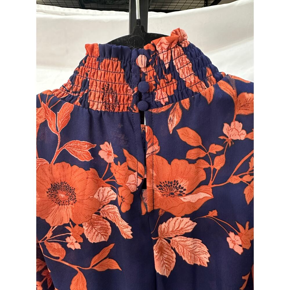 Nanette Lepore Navy Orange Size M Midi Sleeveless NWT Dress Ruched Waist Resort - Picture 7 of 8